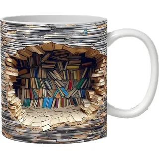 3D-Bücherregal-Becher – Eine Tasse in Form eines Bibliotheksregals, ein Kaffeebecher für Bücherliebhaber, ein vielseitiger Keramikbecher mit kreativem Raumdesign. - Weiß