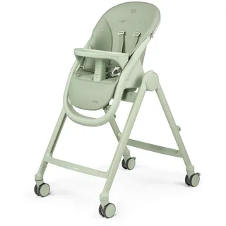 PEG Living Hochstuhl ab Geburt, Zeitgemäßes Design, Liegefunktion, Höhenverstellbar, Doppelttablett, 4 Räder 360°, Kompakte Faltung, 0–3 Jahre (0–15 kg), Sage