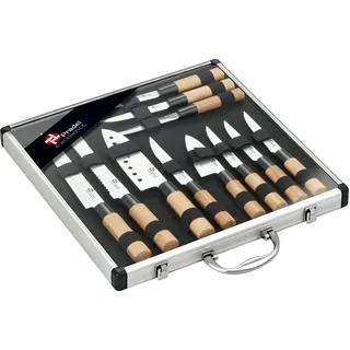 Pradel Excellence - PCOT001011 Messerkoffer, 11-teilig, 5 Küchenmesser im japanischen Stil + 6 Steakmesser, Edelstahlklingen, Bambusgriff, inkl. Aufbewahrung