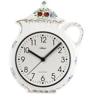 Atlanta 6024 Küchenuhr Wanduhr Küche Funk Keramik weiß Teekanne - Weiß, Bunt