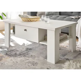 Couchtisch "Fiastra" weiß Pinie Landhaus Beistelltisch 107 x 67 cm mit Soft-Close - Weiß