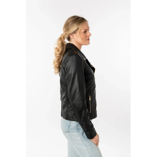 Lederjacke MAURITIUS "MWFylli", Damen, Gr. L, schwarz, Obermaterial: 100% Schafsleder. Futter: 100% Baumwolle. Ärmelfutter: 100% Polyester, unifarben, regular fit normal, Jacken Lederjacke, mit Knopfdetails, Reverskragen