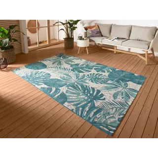 HANSE Home Outdoorteppich »Tropical Leaves« rechteckig 3 mm Höhe In-& Outdoor, Wetterfest, Balkon, Garten, Wohnzimmer, Floral, Palme, blau