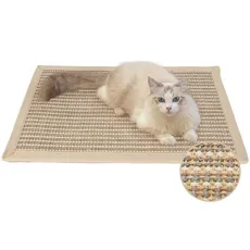 Bild Kratzmatte Katze, natürliche Katzenkratzbretter Sisal Kratzteppich,widerstandsfähig Katzenmöbel Fußmatte Sisalmatte Kratzpads für Katzen, 60x40 cm Groß, Creme (Aus Stoff genähte Ränder)