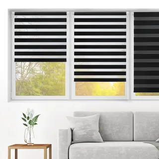 Blindecor - Indus doppelrollo klemmfix ohne bohren - duo rollo klemmfix Schwarz - 52 x 180 cm (Breite x Länge) Stoffgröße 49 x 175 cm
