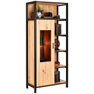 CARRYHOME Vitrine Anthrazit, Eichefarben - B/H/T ca. 76,00x172,00x40,00