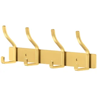 MEIJO Garderobenhaken Edelstahl Garderobenleiste Gold Hakenleiste Garderobe Kleiderhaken Wand mit 4 Haken Wandhaken garderobe für Schlafzimmer Bad Küche Kleiderständer (Gold)