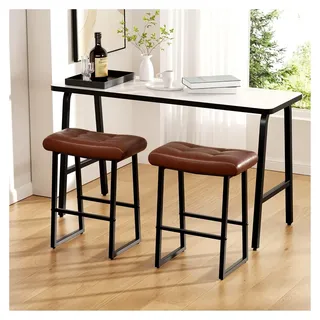 Barhocker 2er Set, Barstühle mit Sattelsitz und Fußstütze, klappbare Barhocker 61 cm Höhe, Küchenhocker ohne Lehne mit robustem Metallgestell, 150 kg belastbar für Küche und Bar (Dunkelbraun) - Dunkelbraun