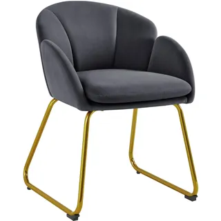 Yaheetech Esszimmerstuhl modern, Küchenstuhl in Blumenform, Sessel Polsterstuhl mit Metallbeinen Gold, für Wohnzimmer/Esszimmer Dunkelgrau