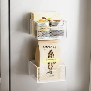 Restorgan Magnetische Ablage für Kühlschrank, 2 Stück Magnetisch Kühlschrank Regal Kühlschrank Gewürzregal Hängeregal für Küchen Organizer Aufbewahrung - Weiß
