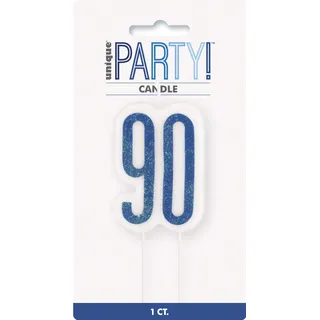 Kerze zum 90. Geburtstag - Glitzer Blau & Silber Geburtstag