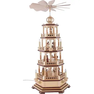 Kleinkunst aus dem Erzgebirge® Müller Pyramide Heilige Geschichte 4-stöckig, natur elektr. beleuchtet NEU