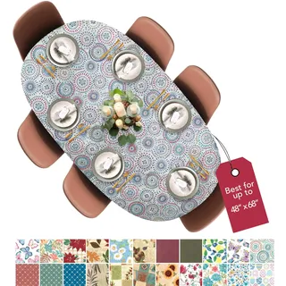 Covers For The Home Deluxe-Tischdecke aus Vinyl mit elastischem Rand, Flanell-Rückseite, Mehrfarbig, geometrisches Medaillon-Muster, rund, länglich, oval, passend für Tische bis zu 121,9 cm B x 172,7