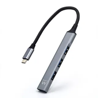 ewent EW1145 USB C Hub, 4 Port Ultra Slim Data Hub with 3 USB A 2.0 Ports, 1 USB A 3.2 Port, Slim Type A Hub for Macbook Pro/Air, Laptop, PS5/PS4 and Mac OS, Windows, Android Aluminum