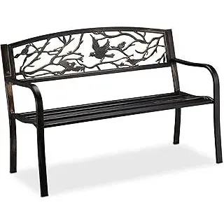 Gartenbank, Vögel Muster, 2-Sitzer, Vintage, Garten & Balkon, Stahl, Sitzbank, 87x127x57 cm, schwarz/bronze
