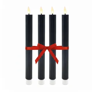 Relaxdays LED Stabkerzen, 4er Set, HxD: 25 x 2 cm, flackernde Flamme, Echtwachs, Rillen, flammenlose Kerzen, schwarz