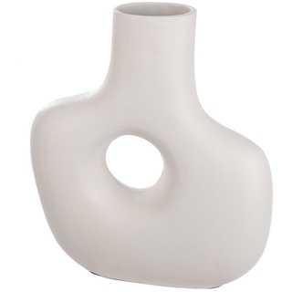 Casablanca bauchige Deko Vase aus Aluminium - Blumenvase Moderne Lochvase Deko Wohnzimmer Tischdeko - Fabe: Creme Höhe 30 cm