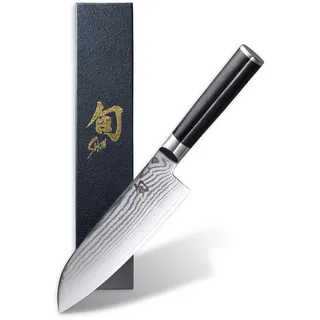 KAI Shun Classic Santoku Linkshänder 18 cm Klingenlänge - Damastmesser 32 Lagen VG MAX Kern - 61 (±1) HRC - Pakkaholzgriff - Made in Japan - japanisches Kochmesser Küchenmesser geschmiedet