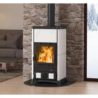 La Nordica Eingebauter weißer Holzofen mit Kochfeld, Wirkungsgrad 86,4% - bordeaux