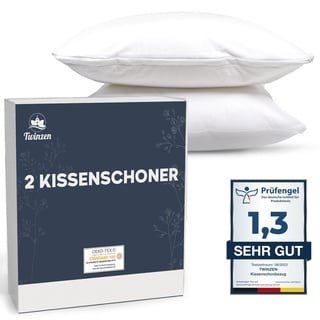 Twinzen Kissenschoner 50x75 - 2er Set Wasserdichter Kissenbezug mit Reißverschluss - Oeko-Tex Zertifiziert - Twinzen-Technologie Kissenschutzbezug 50x75 cm Weiß