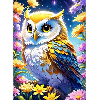 XWDYBDP DIY Colorful Owl Diamond Painting Kits, 5D Luxury Diamond Painting for Adults Beginners Dreamland Diamond Embroidery DIY Full Drill Wildflowers Diamonds Art Home Wall Decoration 30x40 cm