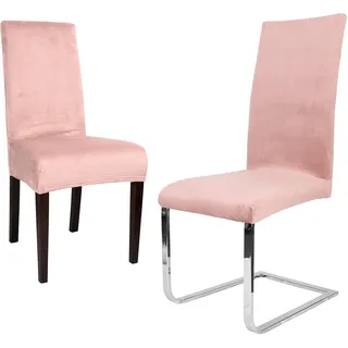 BEAUTEX 2er Set LEA Stuhlhusse, elastische Uni Stretch-Husse aus Samt Mikrofaser Farbe wählbar (Altrosa-Hell)