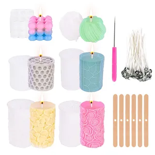 YUNISS 6 Stück Kerzenform Silikon, Kerzenformen zum Gießen, Kerzen Selber Machen Set, Bubble Kerze, Silikonformen, Gießformen Kerzen, 3D Silikonform, DIY Weihnachten Deko, Heimdekorationen (Geometrie)