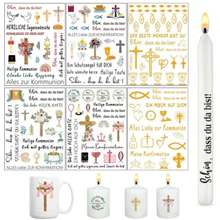 Yolistar 6 Aufkleber A5 Taufe Kommunion Deko Kerzen Tattoos für Babykerzen Taufkerzen Fische Geschenk