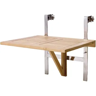 Gardenson Balkonhängetisch , Naturfarben , Holz , Teakholz , vollmassiv , rechteckig , 54x70x60 cm , höhenverstellbar , Gartenmöbel, Gartentische, Balkontische