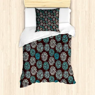 ABAKUHAUS Brown und Blau Mantele, Punkte und Kreise, Milbensicher Allergiker geeignet mit Kissenbezügen, 135 cm x 200 cm - 80 x 80 cm, Braun Türkis Weiß - Blau