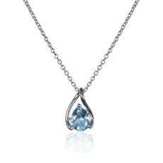 namana 925 Sterling Silber Halskette für Damen mit einem Blautopas Edelstein, 925 Silber Anhänger-Halskette mit einem birnenförmigen Blau Topas Edelstein, Natürliche Edelstein-Halskette für Frauen