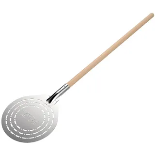 ZiiPa Pizzaschaufel, rund, perforiert, Civita • Edelstahl in Lebensmittelqualität • Ergonomischer Holzgriff • Ø 20 cm • Pizzawerkzeug • Pizza-Werkzeug für Zuhause • Pizzaofen aus Holz/Gas • Einfache