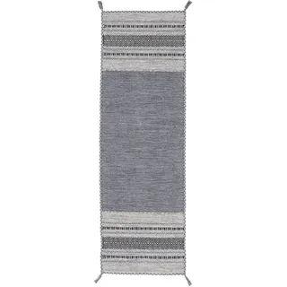 carpetfine Flachgewebeteppich Kelim Azizi, Läufer grau 60x180 cm | Moderner Teppich für Wohn- und Schlafzimmer