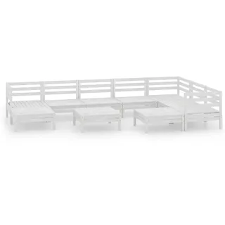 vidaXL 10-tlg. Garten-Lounge-Set Massivholz Kiefer Weiß - Weiß
