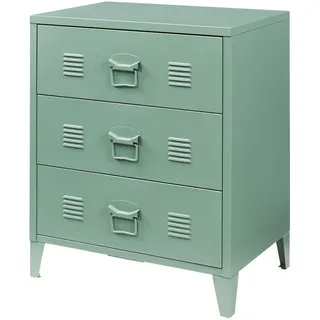 [en.casa] Metallschrank Hämeenlinna , Grün , Metall , 3 Schubladen , Rechteckig , 60x72x40 cm , Büromöbel, Büroschränke, Aktenschränke