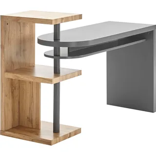 MCA Furniture Schreibtisch MCA FURNITURE "Moura", grau (grau matt, metall, grau matt), B:145cm H:94cm T:50cm, Tische, Schreibtisch, mit Regalelment weiß hochglanz, Tischplatte schwenkbar, Breite 145 cm
