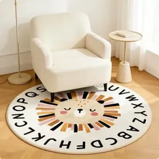 JynxtoyZeal Cartoon Löwen Teppich Runder Rutschfester Teppich Weicher Kuscheliger Teppiche Bedruckter Kunstwoll Teppiche für Wohnzimmer, Schlafzimmer, Kinderzimmer, Arbeitszimmer und Mehr