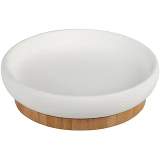 Sadena Seifenschale , Braun, Weiß , Holz, Keramik , Bambus , 11.5x3.2x11.5 cm , ISO 9001 , Badaccessoires, Seifenschalen