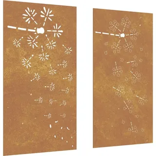 2-tlg. Garten-Wanddeko 105x55 cm Cortenstahl Blumen-Design - Braun