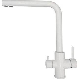 DQOK Küchenarmatur, Doppelgriff-Design, gebürsteter Edelstahl, ssd wh, G1/2 - Weiß