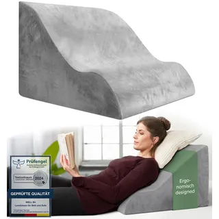 Lesekissen für Bett und Sofa, Bequemes Rückenkissen mit Memory Foam, Reflux Kissen verwendbar als Keilkissen Bett, Bettkissen Rückenlehne oder Kopfende, Gemütlicher Bettkeil als angenehme Rückenstütze