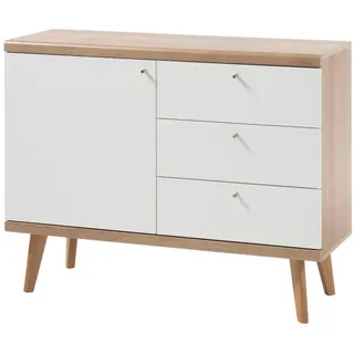 Furn.Design Sideboard weiß, Eiche Riviera, Kommode skandinavisch, 107 x 83 cm , Weiß, Eichefarben , Holzwerkstoff , Nachbildung,Eiche , Uni , eckig , 107x83x40 cm , FSC 100% , Kleinmöbel, Kommoden, Sideboards