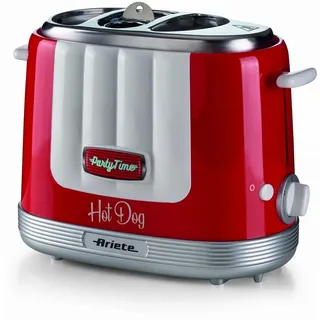 Ariete Hot Dog Maker Party Time 206, Hot Dog-Maschine mit 4 Garräumen, 5 Garstufen, Automatischer Auswurf, Hot Dog Toaster, 650W, Rot