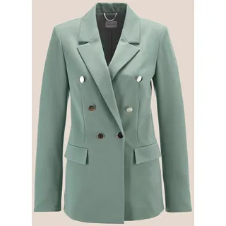 Jackenblazer MADELEINE "Longblazer Moderner Zweireiher mit Reverskragen", Damen, Gr. 34, grün (hellgrün), Obermaterial: 78% Polyester PES. 18% Viskose CV. 4% Elasthan EL., Modern, normal, Blazer Jackenblazer