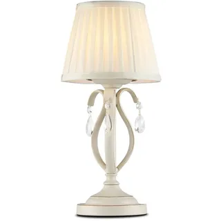 Nachttischlampe Metall Stoff E14 39 cm Beige Weiß tisch Leuchte Schlafzimmer