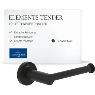 Villeroy & Boch Elements Tender Toilettenpapierhalter, rund – Schwarz Matt | Ohne Deckel, zur einfachen Wandmontage, aus Zink, TVA151014000K5