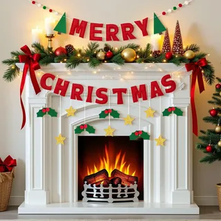 SUNBEAUTY Merry Christmas Banner 3D Felt Ball Garland Weihnachten Bunting Deko Rot Hängende Weihnachtsbanner Girlande mit Filz Kiefernmuster Glitzer Sterne Beeren für Mantel Fireplace Wall(6.6ft)