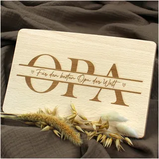 VmG-Store Frühstücksbrettchen 23,5x15cm Schneidebrett mit Gravur als Geschenk zum Geburtstag für Männer Frauen Kinder Brotzeitbrett mit Spruch Holz bedruckt (04 Opa, Ohne Wunschname)