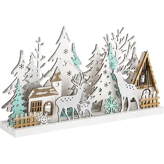 Spetebo Holz Winterlandschaft 30 cm beleuchtet - 15 LED warmweiß - Weihnachts Fenster Deko Aufsteller Winter Haus Silhouette