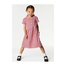 Girls M&S Collection Girls' Pure Cotton Gingham School Dress (2-14 Yrs) - Red, Red - 7-8 Years